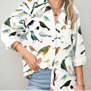 Unbranded Bird Print Button-Up Shirt
